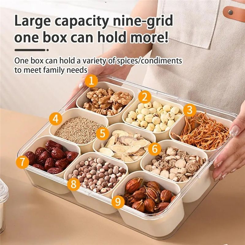 Food Snacks Box - 9 Bölmeli Kapaklı Servis Tepsisi Taşınabilir