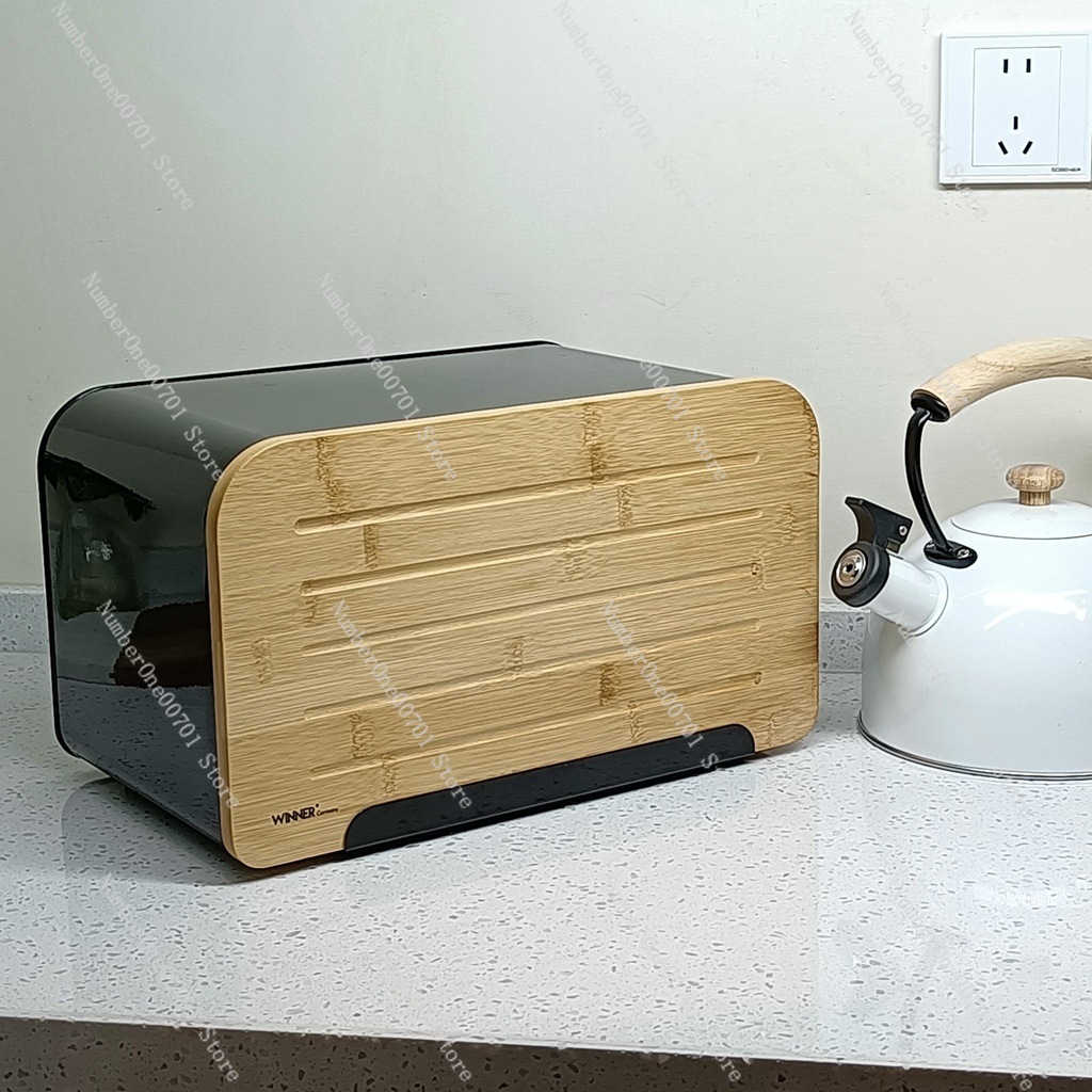 Food Snacks Box - Bambu Kapaklı Mutfak Ekmek Kutusu, Paslanmaz