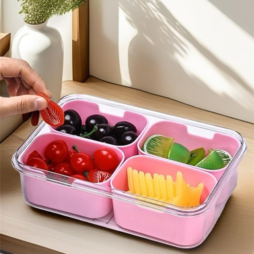 Food Snacks Box - Snack Kutusu Kabı, 4 Bölmeli Kapaklı
